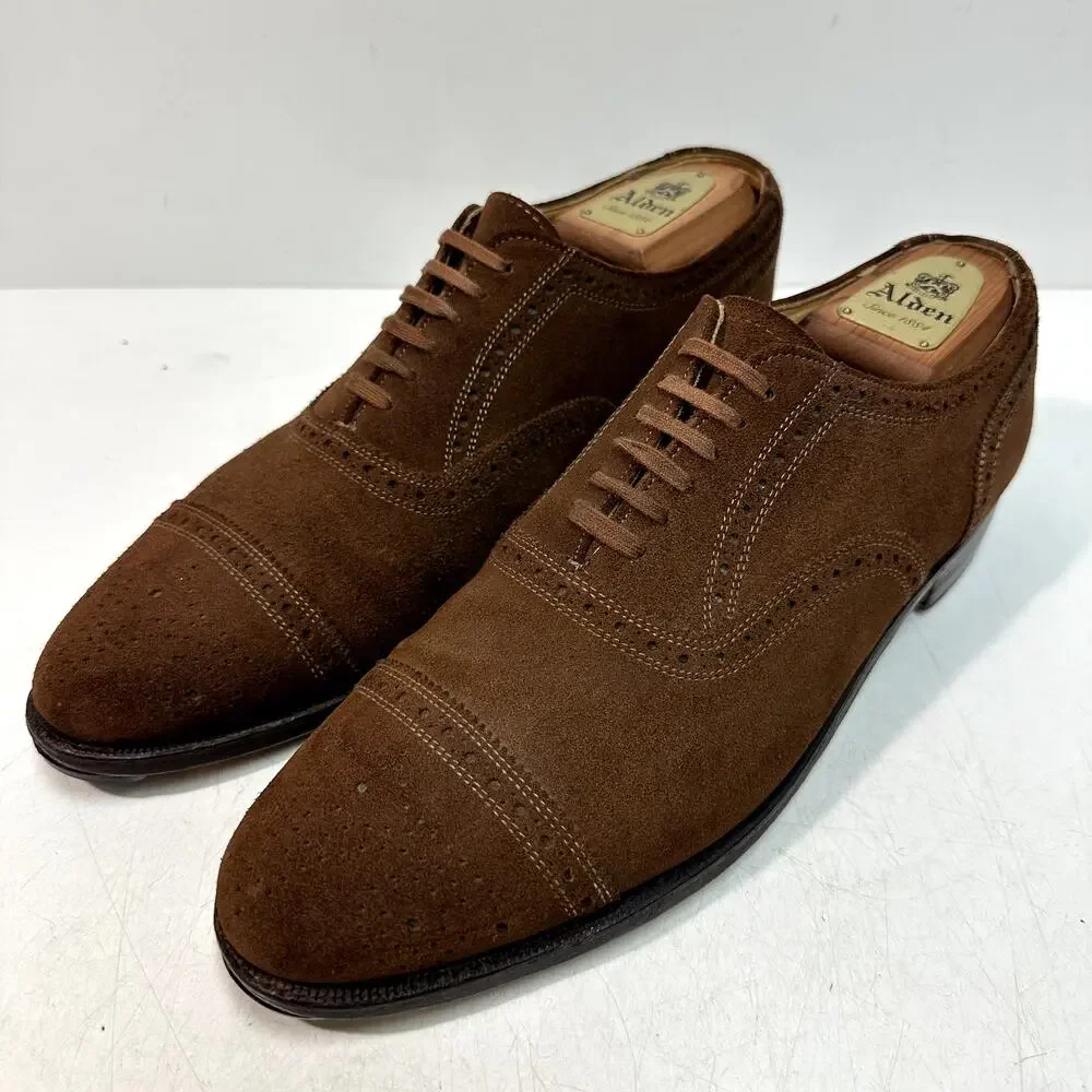 NEW HEELS Ralph Lauren Brown Suede Oxford Brogue Captoe Bench Made in USA 10.5 C